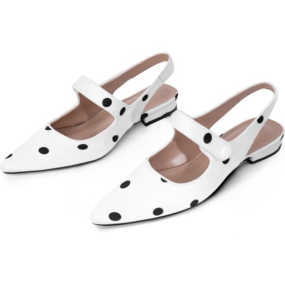 ⚡ Women's Polka Dot Mary Janes Pumps Pointed Toe Slingback Pumps Comfortable - Picture 2 of 3